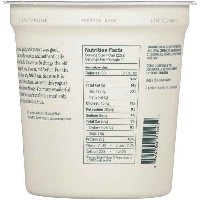 Yogurt greek fat nutrition kirkland plain non signature label cup nonfat calories ingredients analysis nutritional fooducate protein grams milk cultures