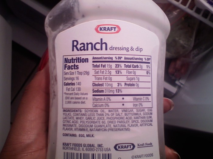 Kraft - classic ranch nutrition facts per cup